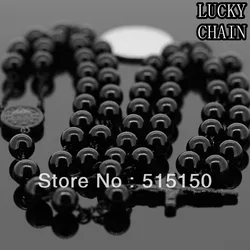 MEN`S STAINLESS STEEL BLACK ROSARY CHAIN NECKLACE(30