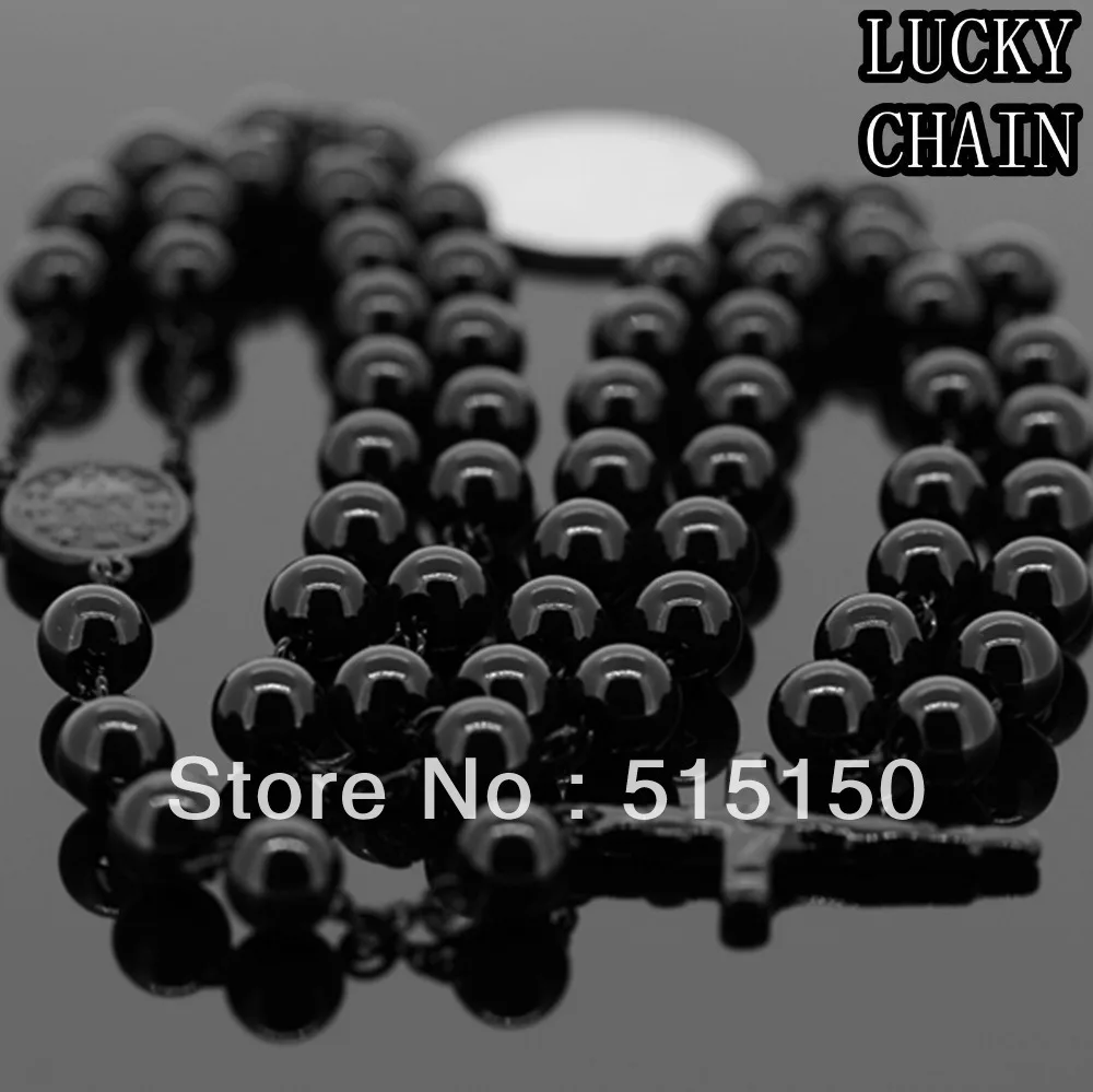 MEN`S STAINLESS STEEL BLACK ROSARY CHAIN NECKLACE(30