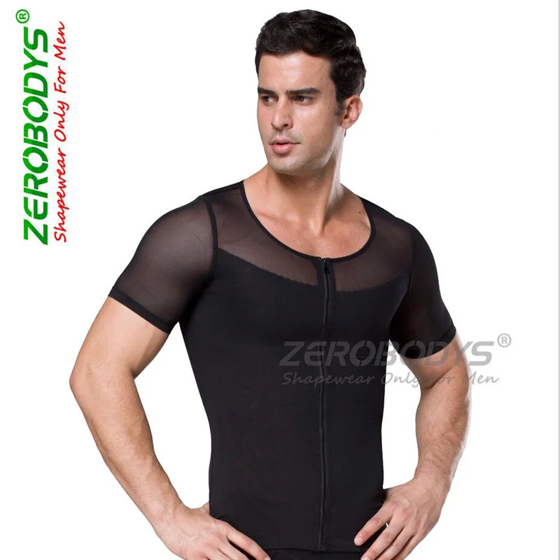 Men's Shapers For Men Zipper Front Vest Short Sleeve XXL Plus Size Full Body Shapers Slimming Fajas Hombre Spandex Waist Trainer