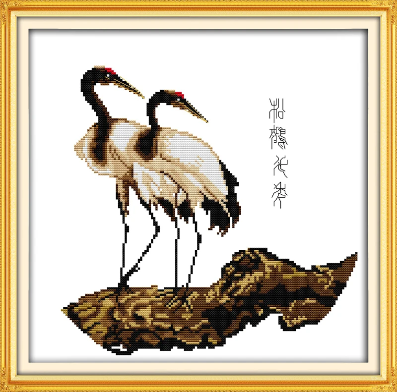 Longevity crane (8) cross stitch kit 14ct 11ct pre stamped canvas embroidery DIY handmade needlework