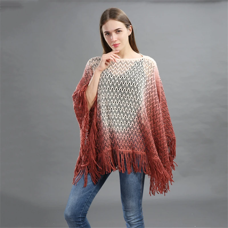 

IANLAN New Gradient Color Loose Shawl Poncho Women Fashion Ladies Autumn/Winter Large Pashmina Cloak Stole with Tassels IL00084