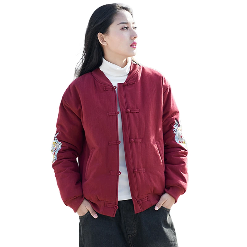 LZJN Embroidery Bomber Jacket Womens Winter Jackets and Coats Thin Parkas Chinese Cotton Jacket Overcoat Baseball Uniform 2309