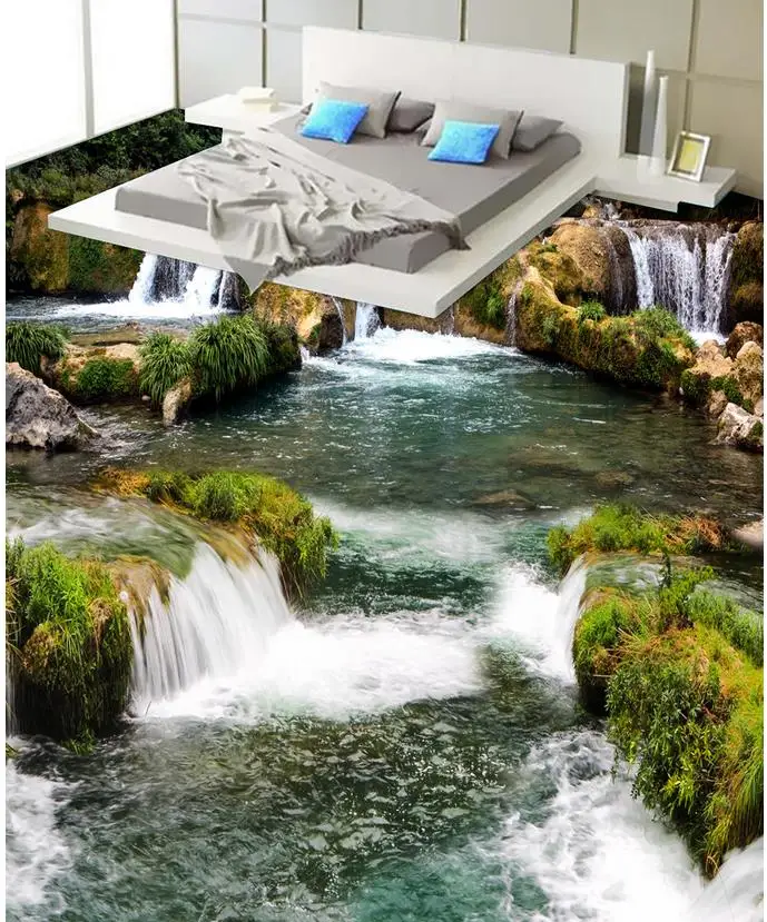 

Photo wallpaper mural floor Mountain river toilet bathroom floor bedroom living room PVC waterproof floor