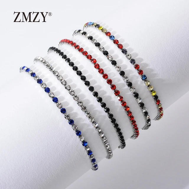 ZMZY Bransoletka ze stali nierdzewnej 304L Rhinestone Sparkly Cubic Zirconia Tennis Link Bransoletki Prezenty dla kobiet Biżuteria ślubna