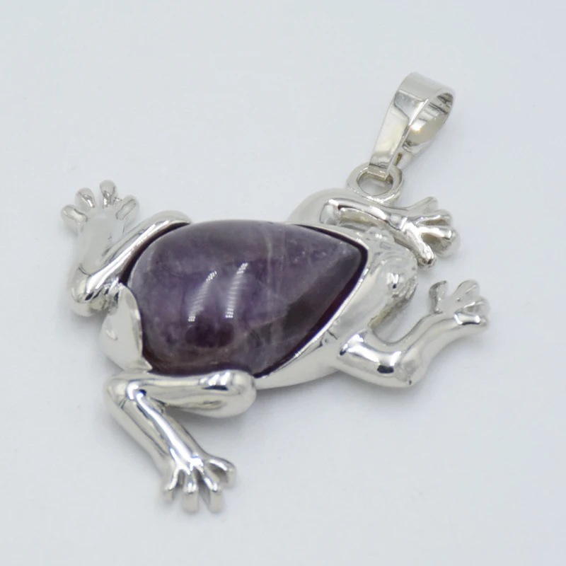 Women Men Natural Purple Crystal Opal Tiger Eye GEM Stone Bead Pendant Frog Animal Fashion Jewelry Making Choker Charm Wholesale
