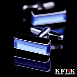 KFLK Luxury HOT shirt cufflinks for mens gifts Brand cuff button Blue Crystal cuff links High Quality abotoaduras Jewelry