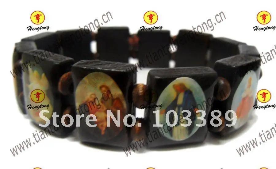 wooden religious saint bracelet