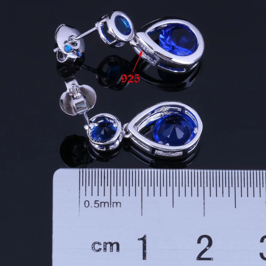 Superb Water Drop Blue Cubic Zirconia Silver Plated Drop Dangle Earrings V1037