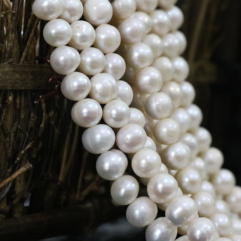 Charms white natural freshwater cultured round pearl 9-10mm diy women high grade jewelry loose beads 15inch B1395