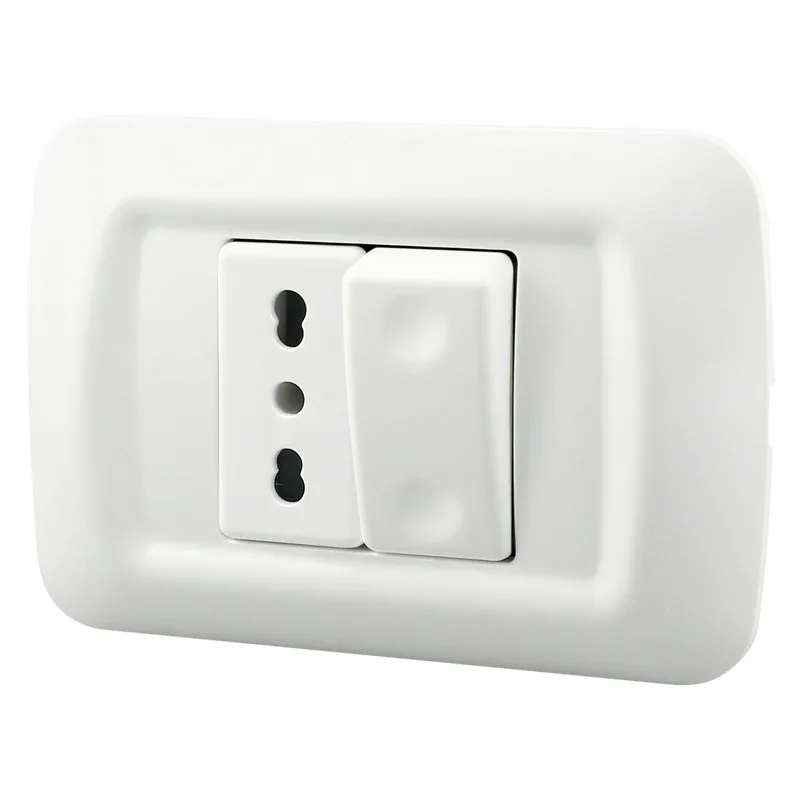 118mm 2Gang Italy Isreal Standard Household Wall Electrical Socket With 1gang1way Switch White PC Safety flame-retardant Panel