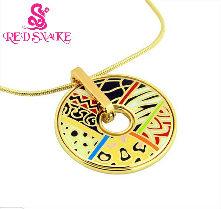 RED SNAKE Fashion 2016 Newest Style Rose Gold-color Circular Design Various Texture Patterns Enamel Pendant Necklace