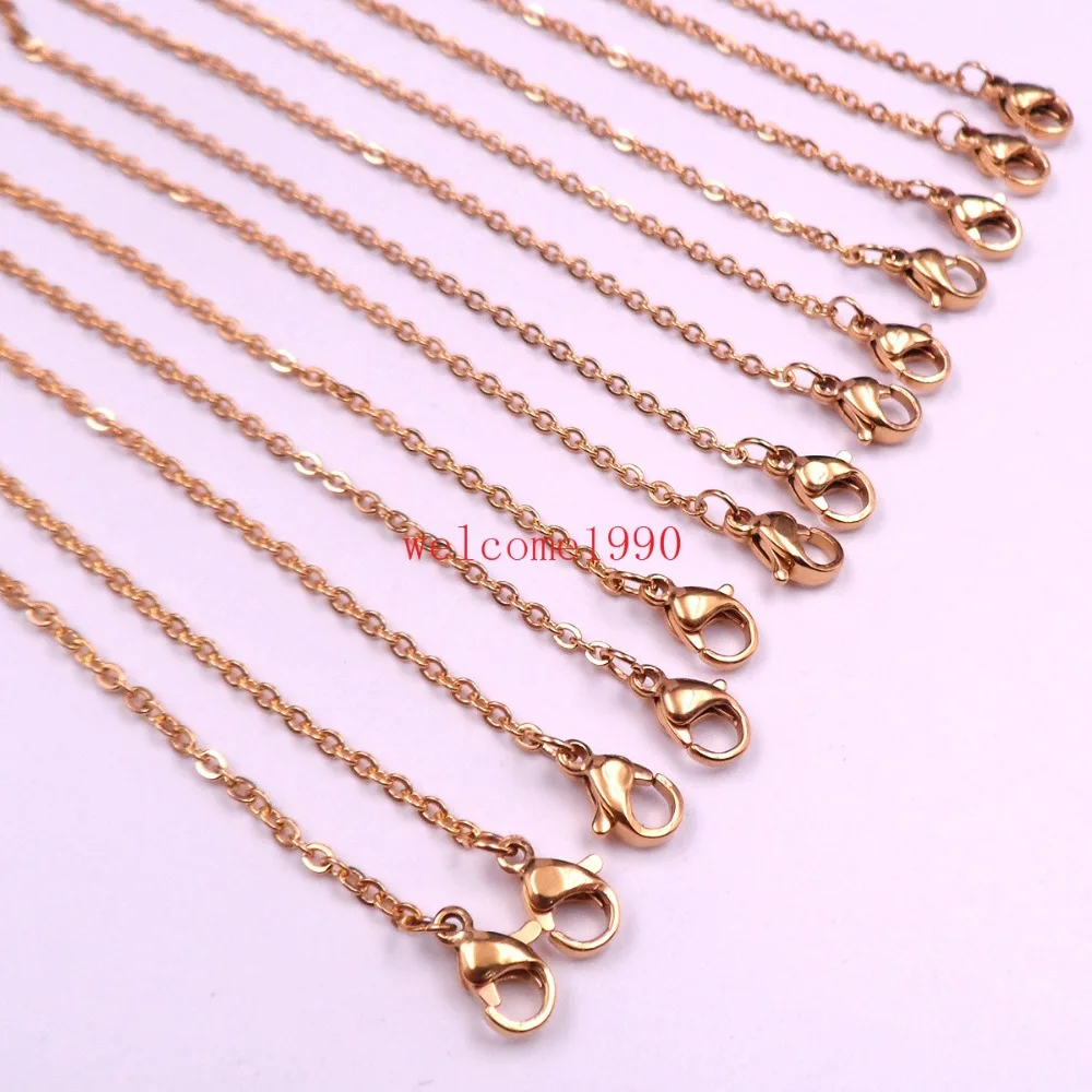 

whoelsale 50pcs Lot Stainless Steel High Quality Gold Thin 2.4mm Cross Rolo O Link chain necklace Women 18 inches