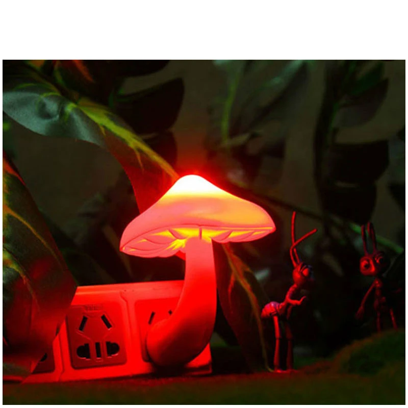 2PCS LED Mushroom Night Light US/EU Plug Sensor Control Yellow/Blue/Green/Red/Colorful Lighting Christmas/Valentine Gift