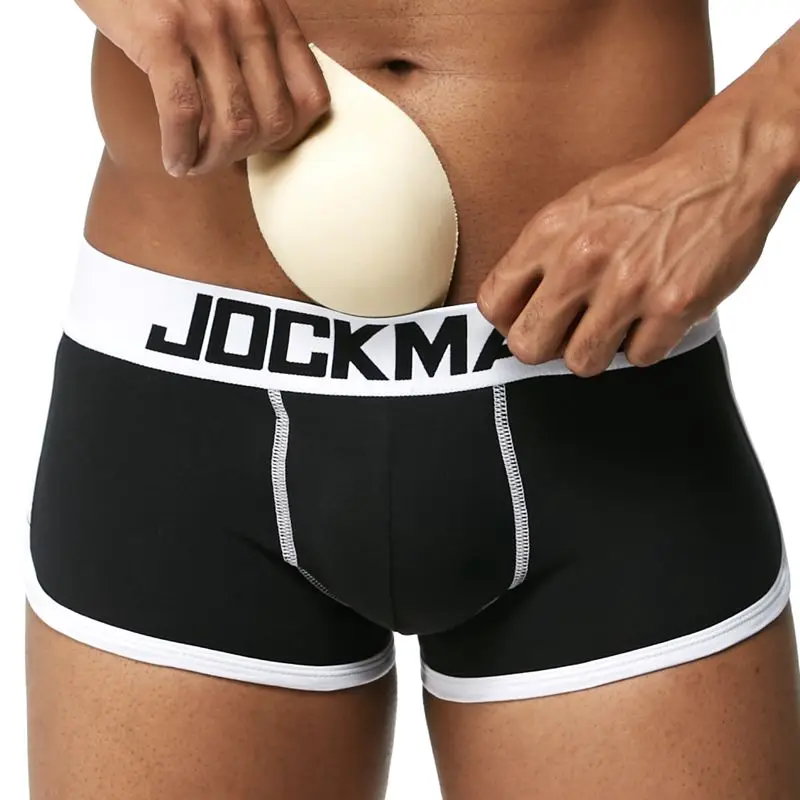 JOCKMAIL Padded Enhancing Men Underwear Boxers with Sexy Gay Penis pad Bulge Enhancing Front + Back Double Removable Push Up Cup