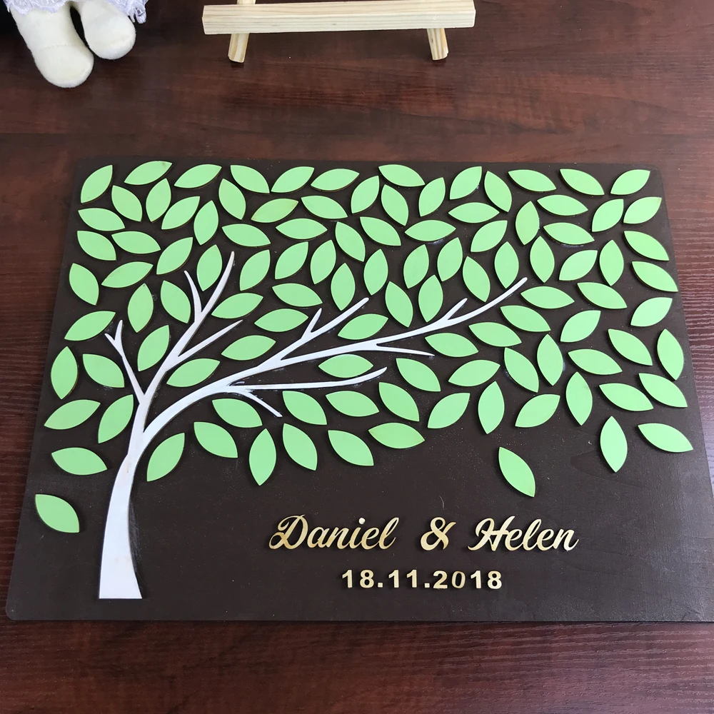 Personalized name and date 3D Trees Wedding Guest Book,  Custom Guest Book Ideas,Unique Book For Wedding,Rustic Guest Book