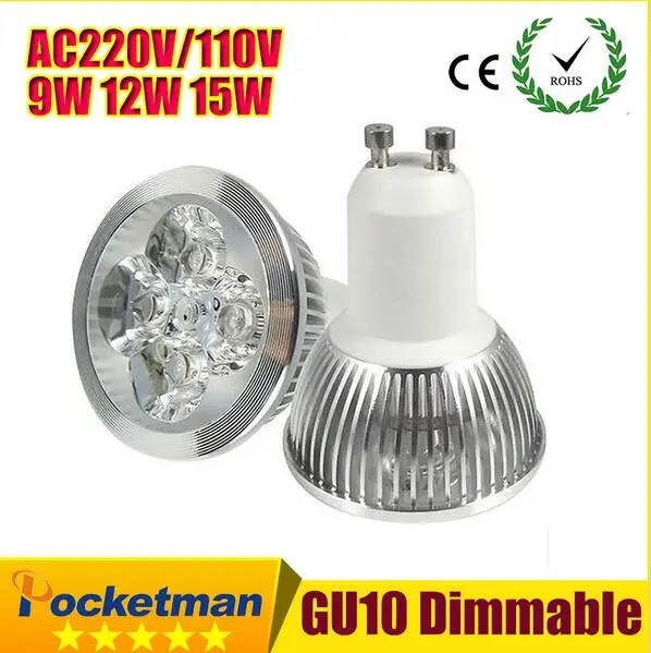 

Ultra Bright dimmable 9w 12W 15w GU10 LED Bulbs Spotlight High Power gu 10 led Lamp Day White LED SPOT Light Free Shipping