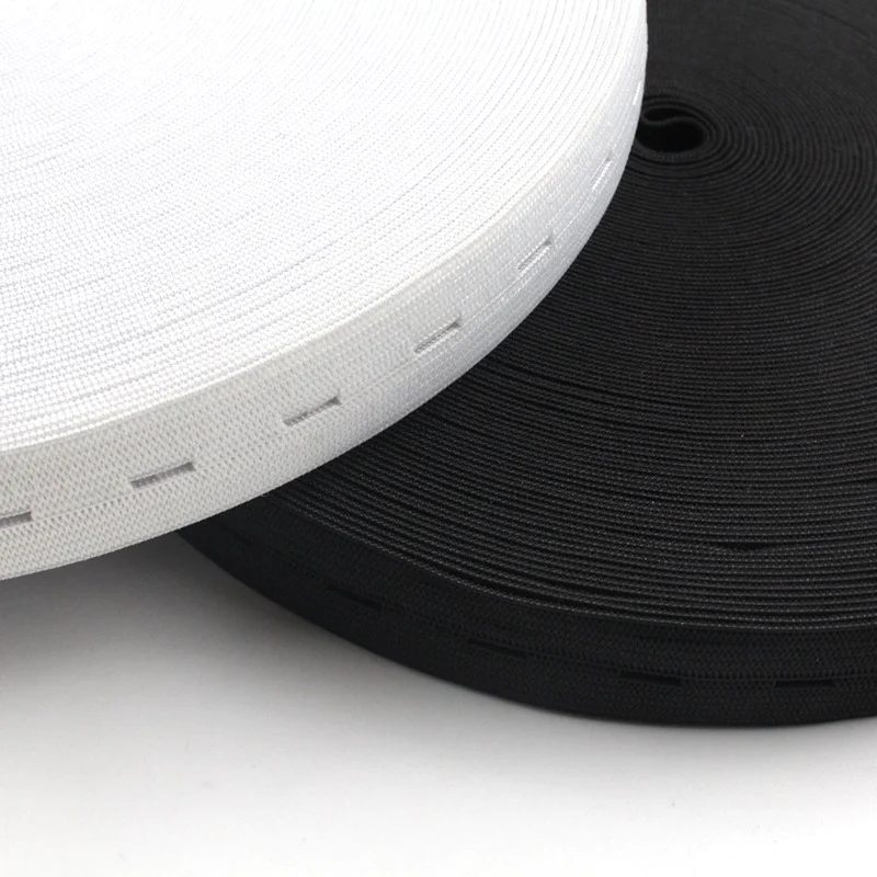 1 Meters 15/20/25MM Button Hole Knit Flat Elastic Bands Ribbon Tape for DIY Garment Sewing Accessories White/Black Wire Webbing