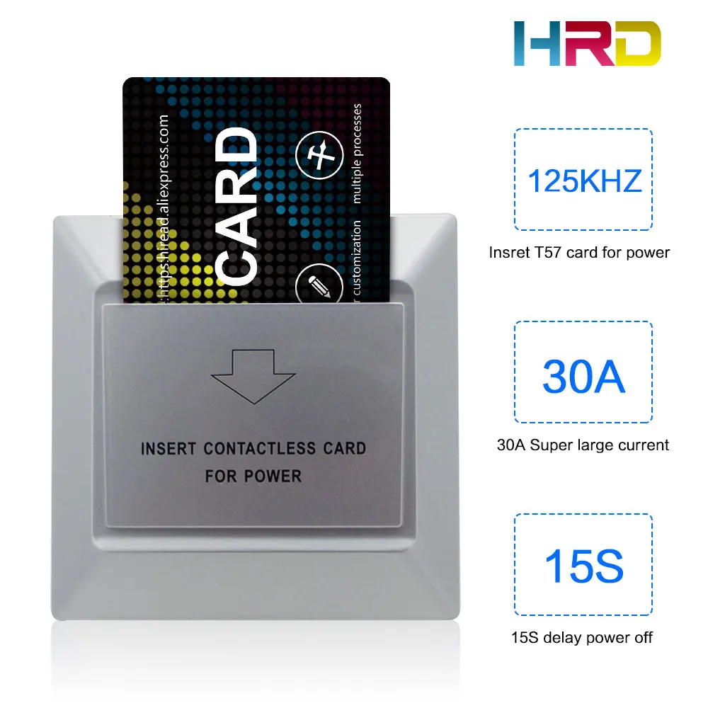 HiRead Silver Wall Access Control the Switches 30A 220V 125KHz Low Frequency Energy Saving card Switch for Hotels