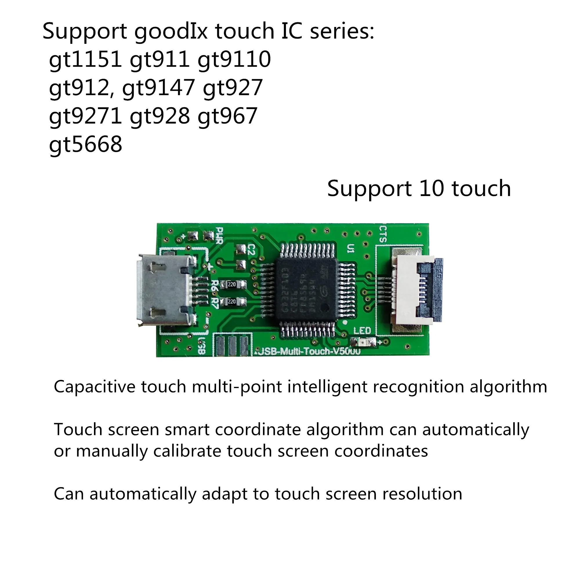 

For Goodix Capacitive Touch Controller I2C TO USB Controller Board GT1151 GT911 GT915 GT9110 GT912 GT9147 GT9157 GT9271 GT928