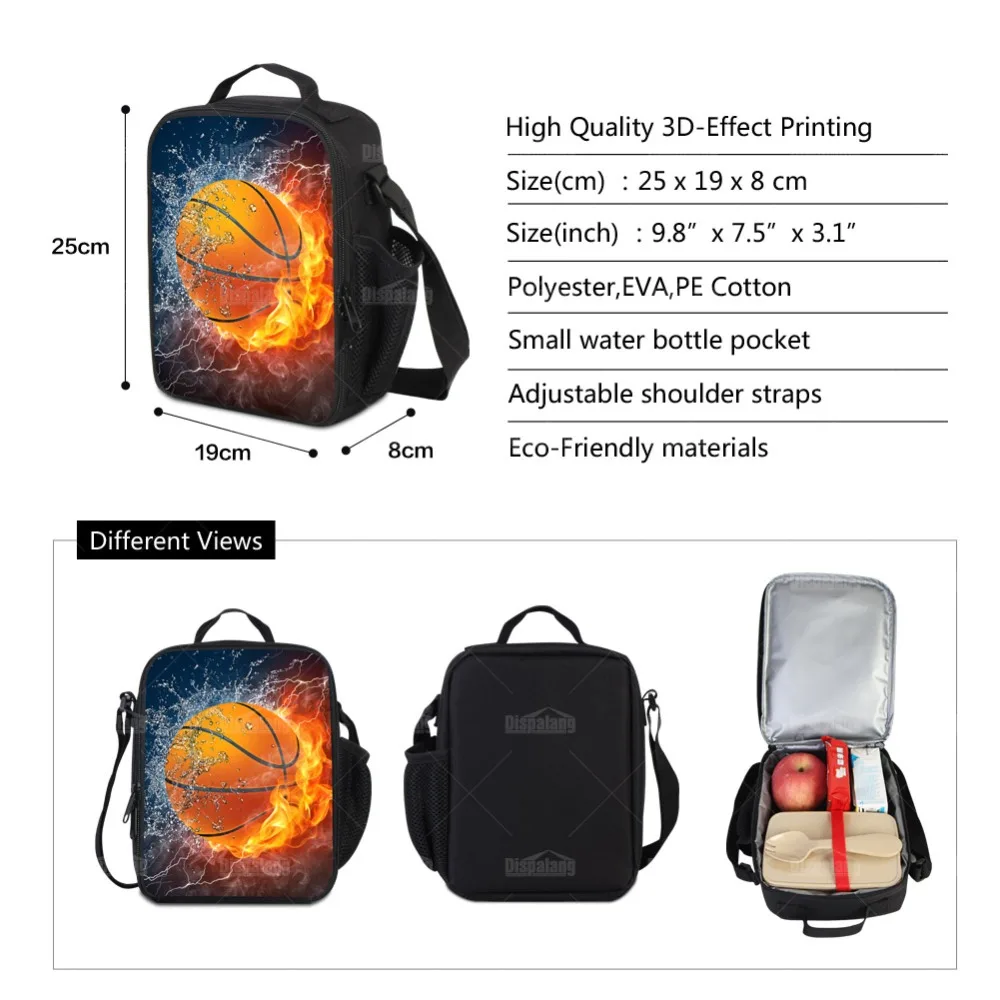 Dispalang Soccers Insulated Lunch Bag Basketballs Food Bags Small Messenger Cooler Bag Pattern Portable Meal Bag for children