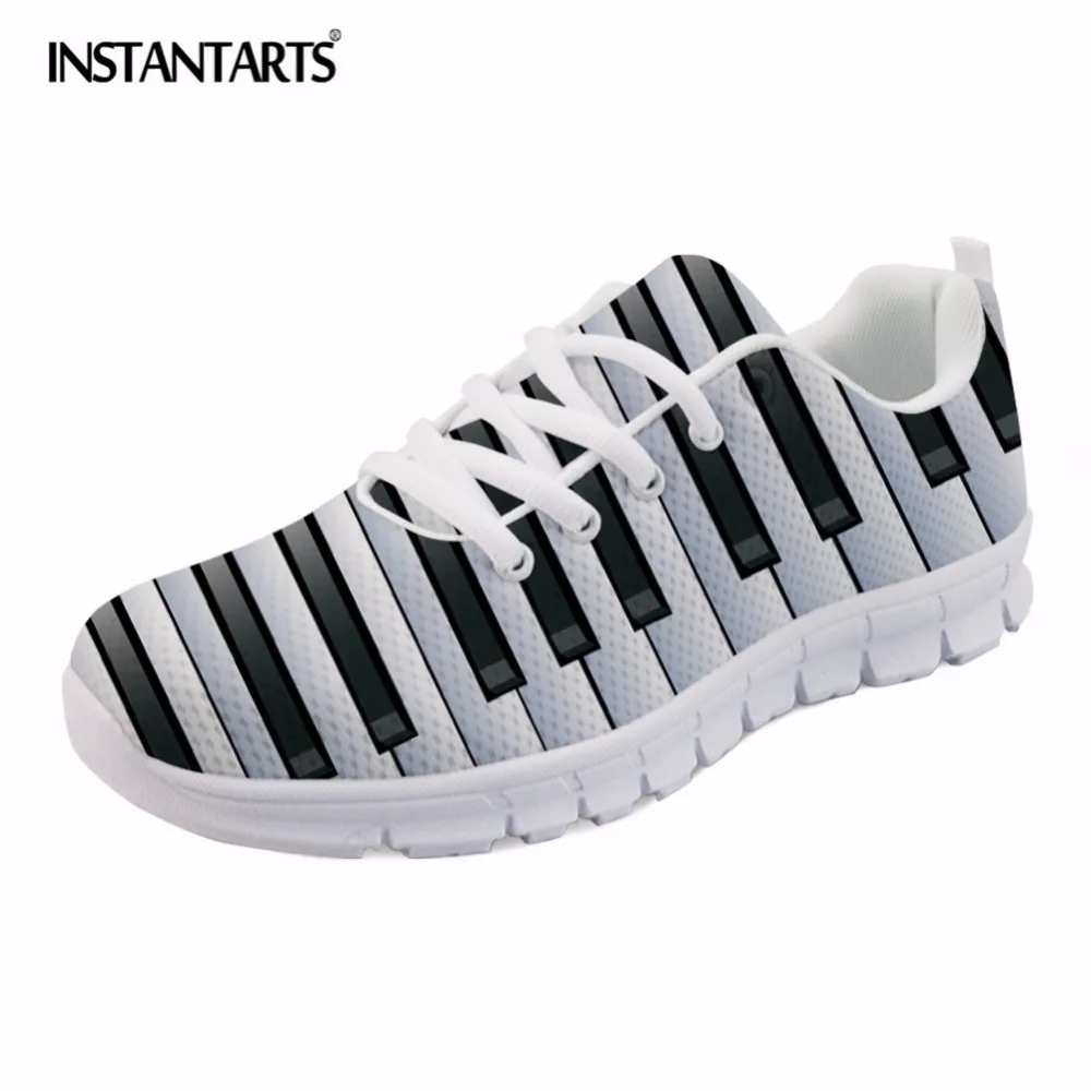 INSTANTARTS 2020 Hot Men's Casual Flat Shoes Music Notes with Piano Keyboard Printed Mesh Sneakers Breathable Male Comforrtable