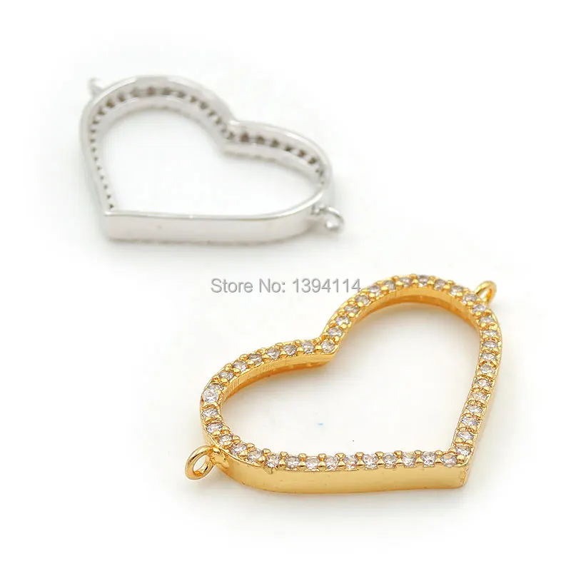 30*17*3mm Micro Pave Clear CZ Hollow Heart Connector Fit For Women As DIY Bracelets Accessory