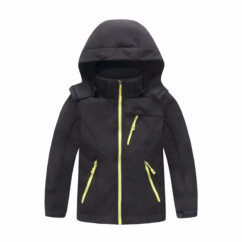 Unisex Plain School Kids Outfits Waterproof Zip Hooded Child Coat Fleece Padded Girls Boys Jackets Children Outerwear 1-12 Years