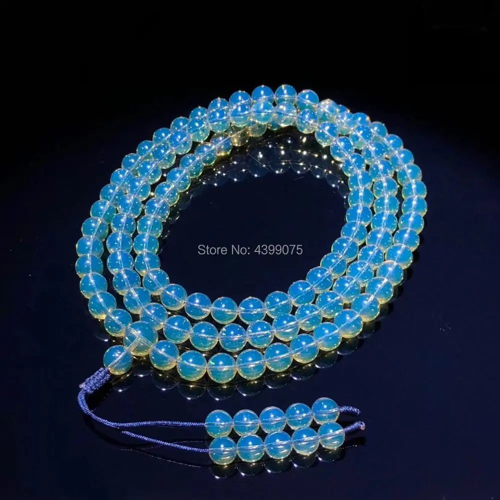 3A grade 100% natural blue amber 8mm108 bead necklace ladies jewelry jewelry beads count beads wholesale Free Shipping