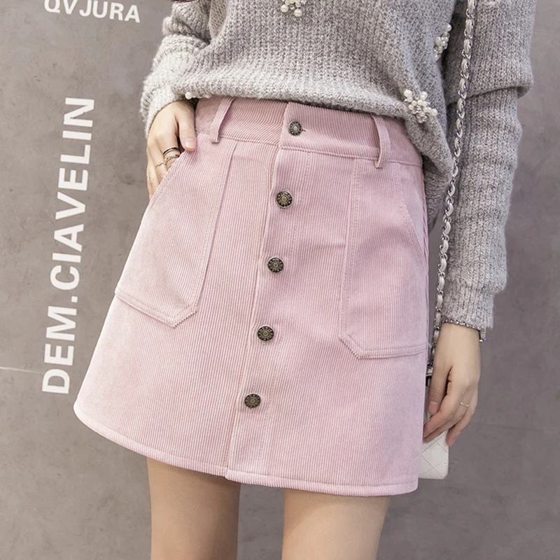 Winter Autumn Corduroy Skirt Ladies Fashion High Waist Skirts Women\'s Casual Fashion Black Khaki Pink White Mini Skirt NS4112