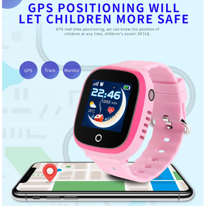 Детские умные часы с GPS LBS-позиционированием, безопасные умные часы, SOS-вызов, голосовые звонки, анти-потерянные IP67, водонепроницаемые умные часы DF3