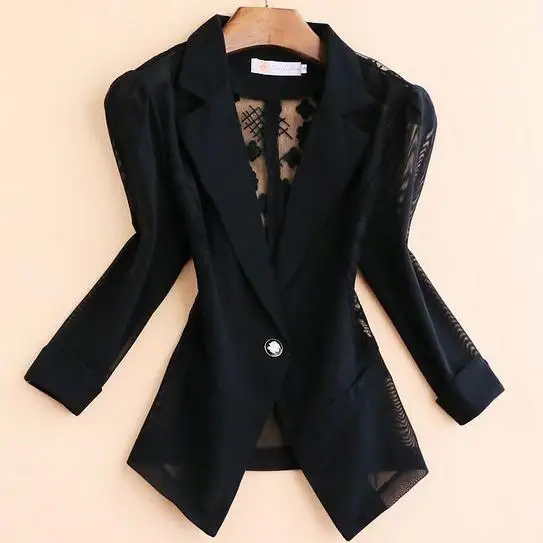 

Plus Size 5xl!Blazers 2022 summer Elegant Women Lace Crochet Hollow three-quarter Sleeve Blazer Slim OL formal small Suit