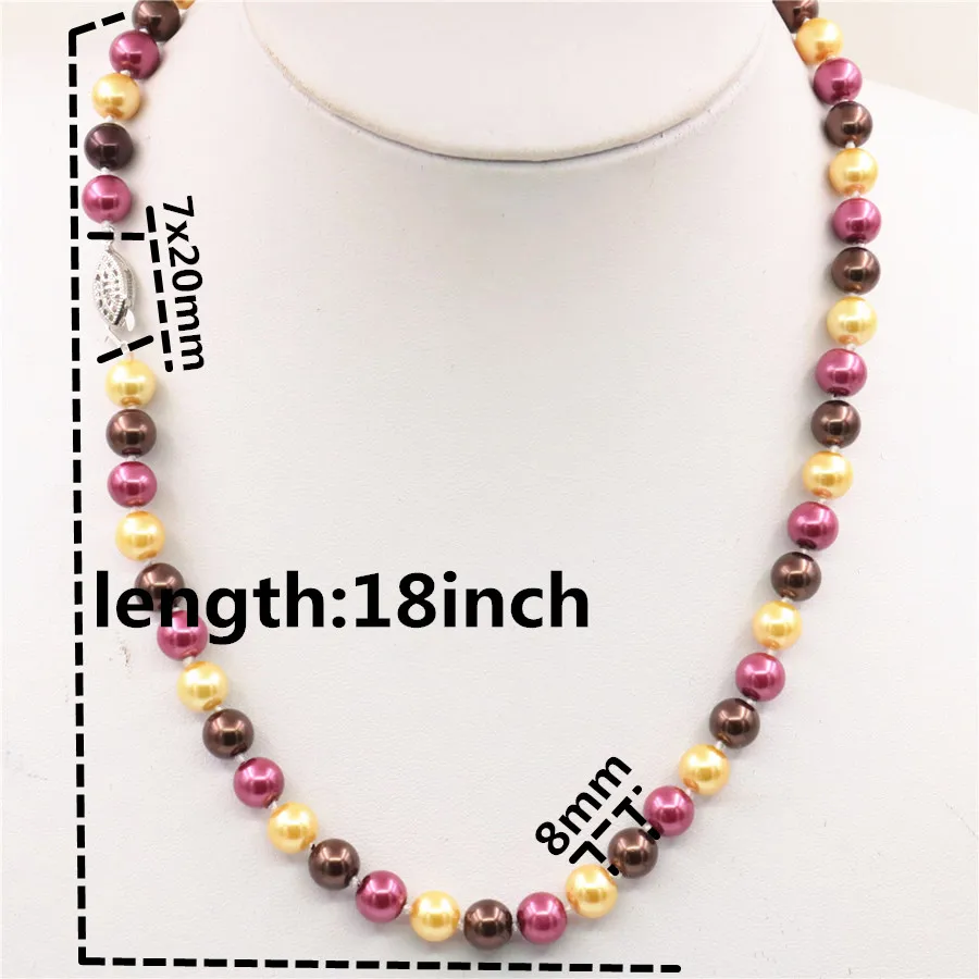 Hot Beautiful Fashion Jewelry Charming AAA+ 8mm South Sea Multicolor Shell Pearl Necklace Gifts For Girl Women 18\