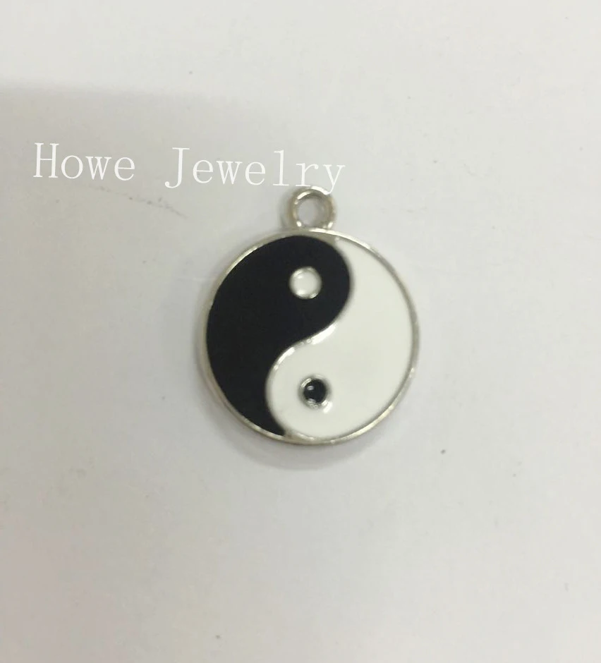 

New 25pcs white K plated enamel"Yinyang" I Ching Bagua Tai Chi 3D Charm Pendant fit European Necklace DIY jewelry findings