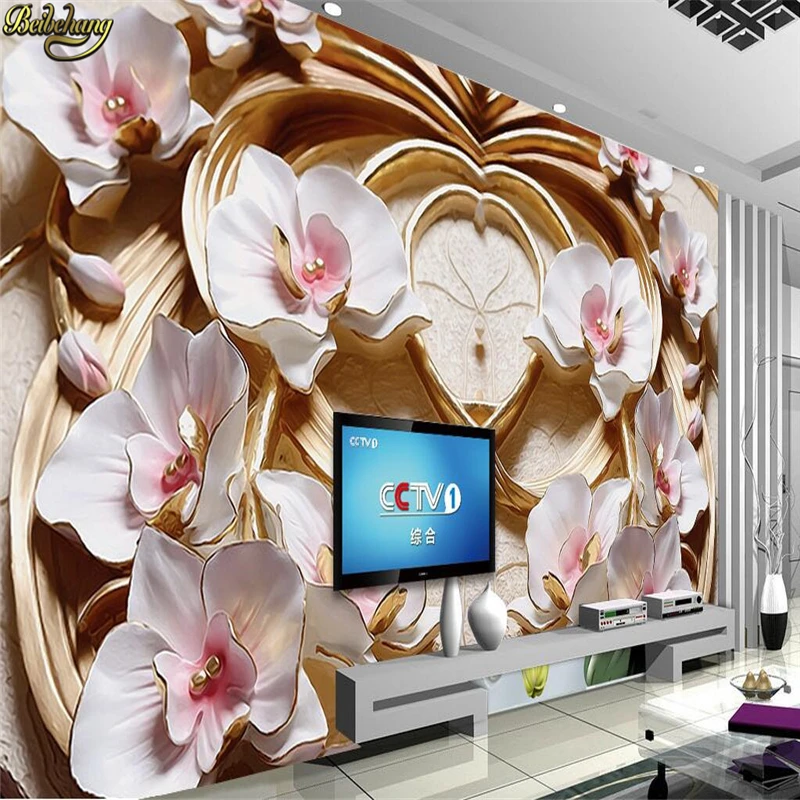 

beibehang Custom Photo Wallpaper Mural 3D Floral Emboss Background Wall 3D Background Wall Phalaenopsis papel de parede