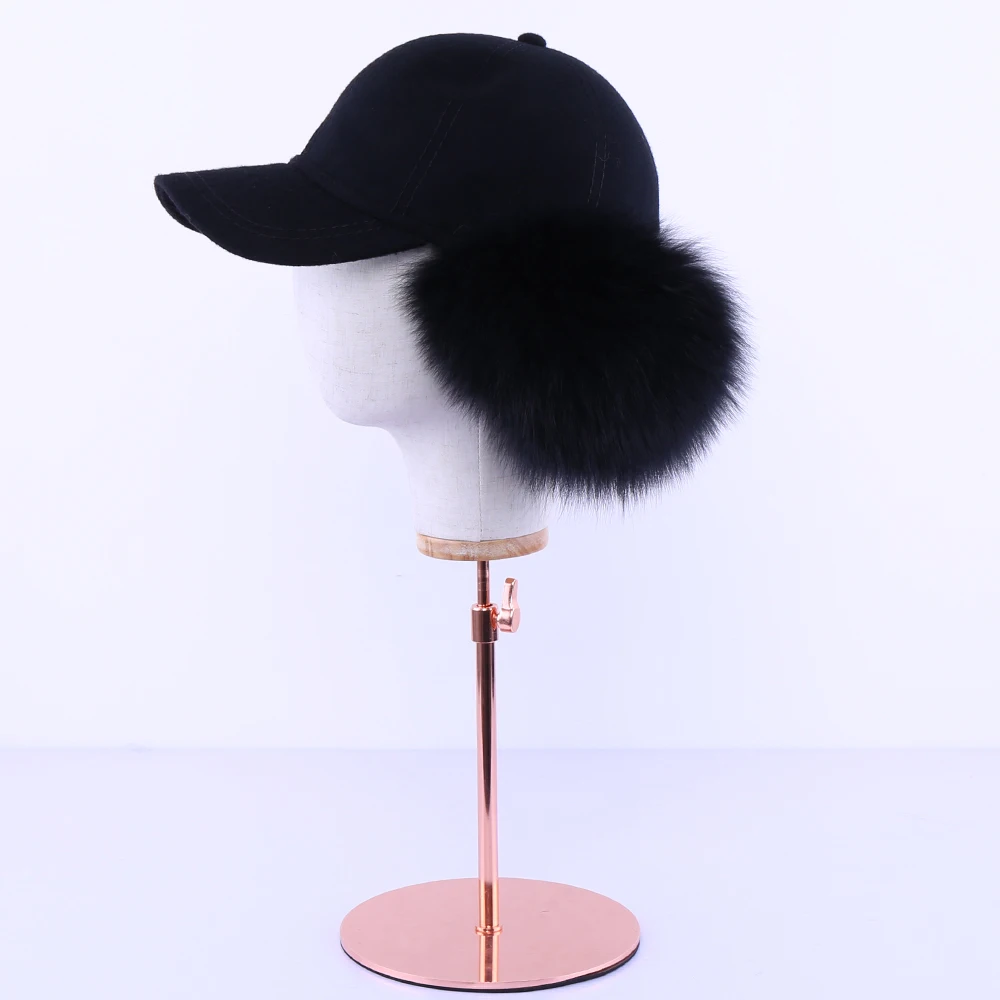 Fashion New 2020 Genuine Real Fox Fur Raccoon Fur Trim Cashmere Wool Blend Baseball Caps Winter Bomber Hats Earmuffs Cap