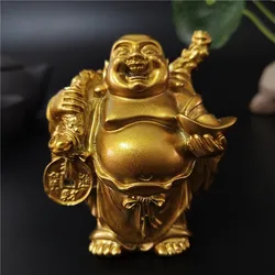 Golden Maitreya che ride statua di Buddha scultura ornamento giardino decorazione domestica Feng Shui cinese statua di Buddha felice figurina