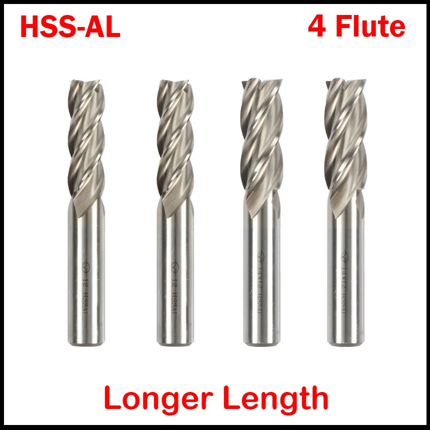 4Mm 5Mm 6Mm 8Mm Cutting Edge Diameter Hssal Langere Lengte 4 Fluit Straight Shank Volledig Begane center End Mill Frees