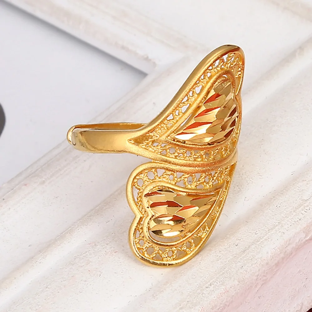 Health Brass Material Adjustable Size Wedding Gold Color Ring for Women Ethiopian Somali Kuwait Fashion Rings
