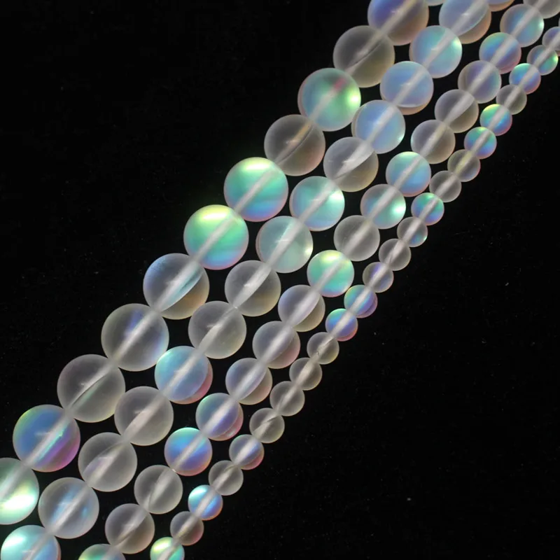 

Mini. Order is $7! 6-12mm frosted dull polish White Multicolor imitate Moonstone Crystal Quartz Round DIY Loose Beads 15"