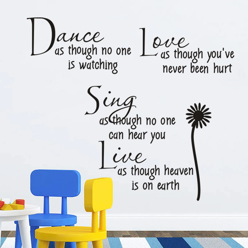 Dance Love Sing Live Inspirational Quotes Wall Decal Stickers Office Bedroom Home Decoration Peel And Stick Pvc Wall Mural Art