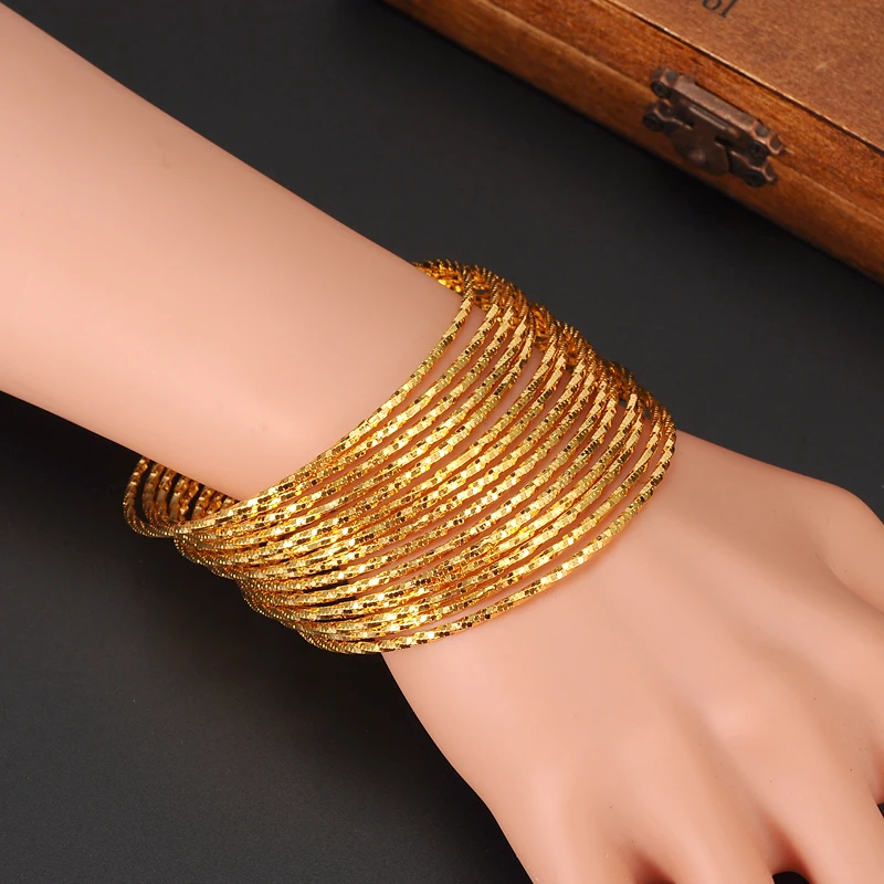 15PCS 24KGold Plated Ethiopian bangle bracelet African Women jewelry Gold Dubai big circle bangles bracelet wedding bridal gift