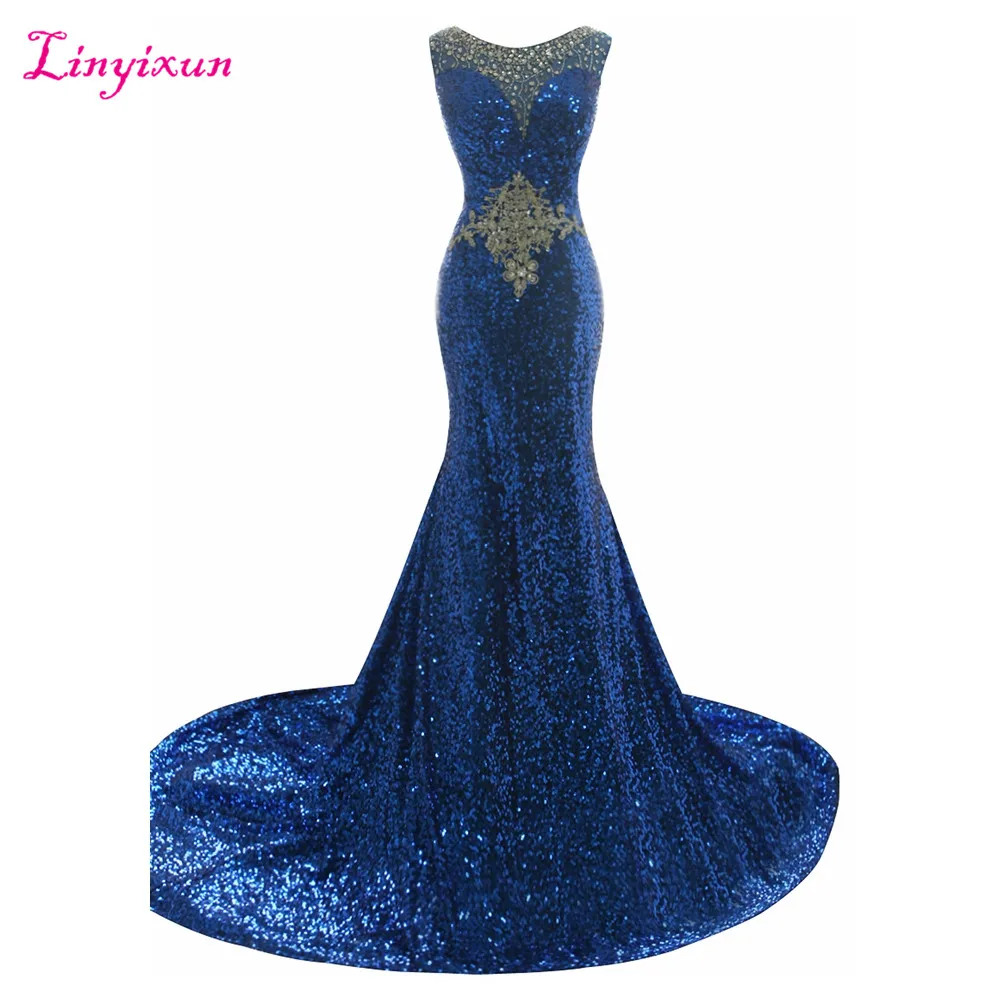 Real Photo Mermaid Prom Dresses 2021 Luxury Beading Sequins Vestidos De Fiesta Scoop Neck Zipper Evening Party Gowns