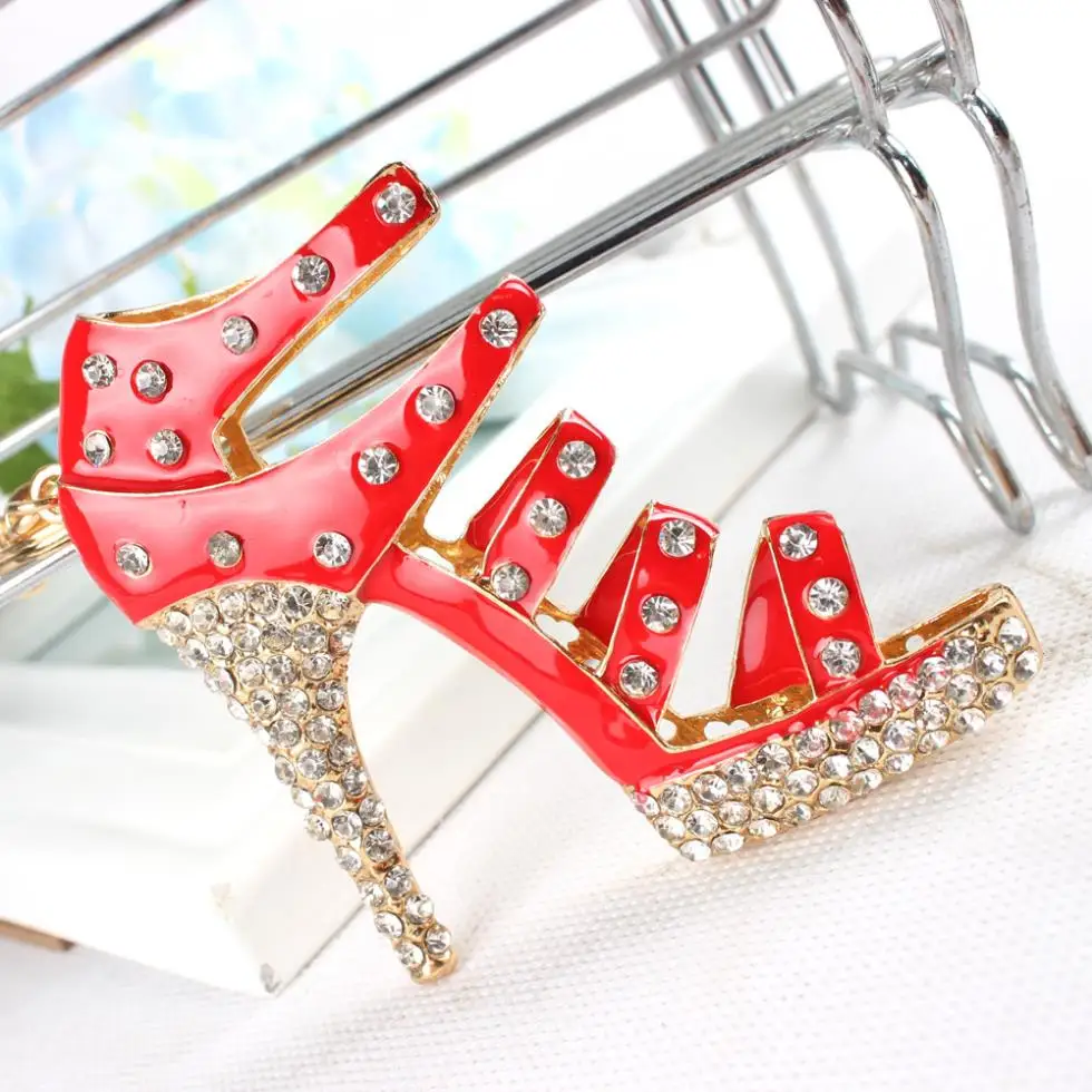 Shoe Red High-Heel Keyring Charm Pendant Crystal Purse Bag Car Key Chain Women Beautiful Birthday Party Wedding Gift