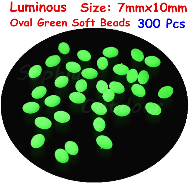 300pcs 7*10 mm Oval Glow Soft Fishing Beads LUMO Luminous beads Green Premium Quality