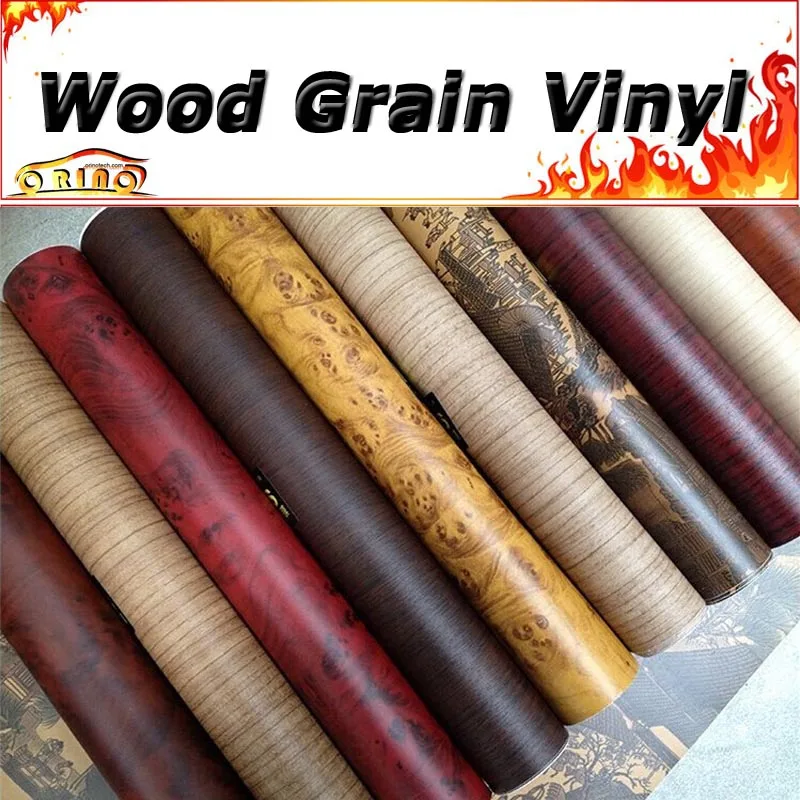 Self-adhesive Wood Grain Textured Vinyl Film Wood Vinyl Car Wrap Without Bubble Free For Interior Decoration Size:1.24X50m/Roll