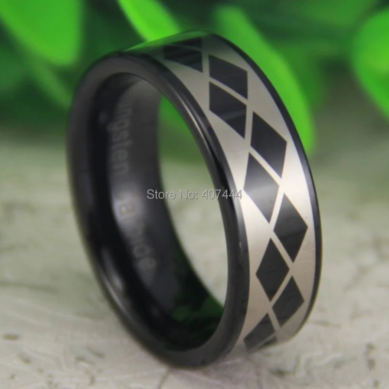 

Free Shipping USA UK Canada Russia Brazil Hot Sales 8MM Shiny Black Pipe Bridal Pattern New Men's Fashion Tungsten Wedding Ring