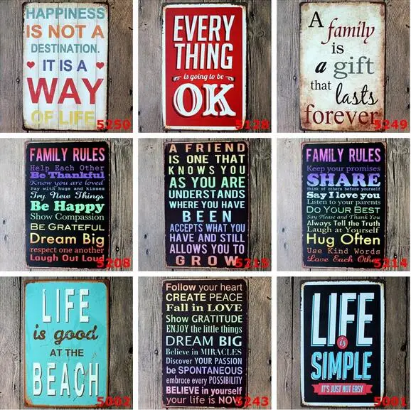 10pcs Poem Funny Family Life Kitchen Rule Quote Metal Painting Store Vintage Posters Wall art Decor