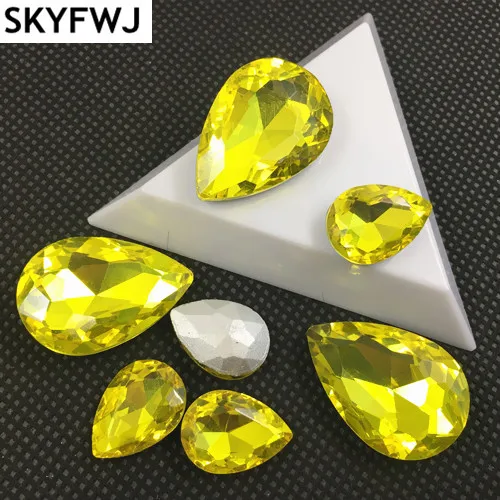 Citrine Color TEARDROP Glass Crystal POINTED BACK Rhinestones 4x6,7x10,10x14,13x18,18x25,20x30,30x40mm Dress Drop stone