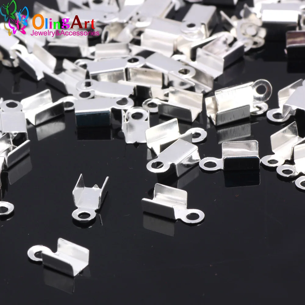 

OlingArt 200pcs/lot 3MM Plating silver plated Metal Cord End Caps DIY leather cords Necklace/Bracelet Essential Jewelry