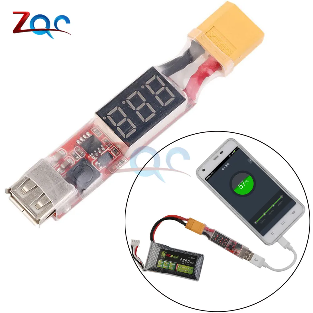 2S to 6S Lipo Battery XT60 Plug to USB 5V 2A Charger Converter Adapter LCD XT60 plug Batteries Remote Contoller 2S-6S